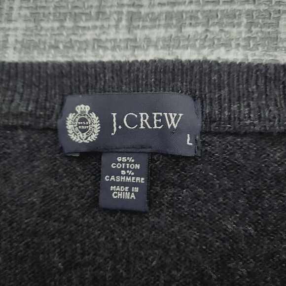 J Crew V-Neck Sweater Classic Cotton Cashmere Blend Charcoal Gray Men's L - Picture 8 of 12